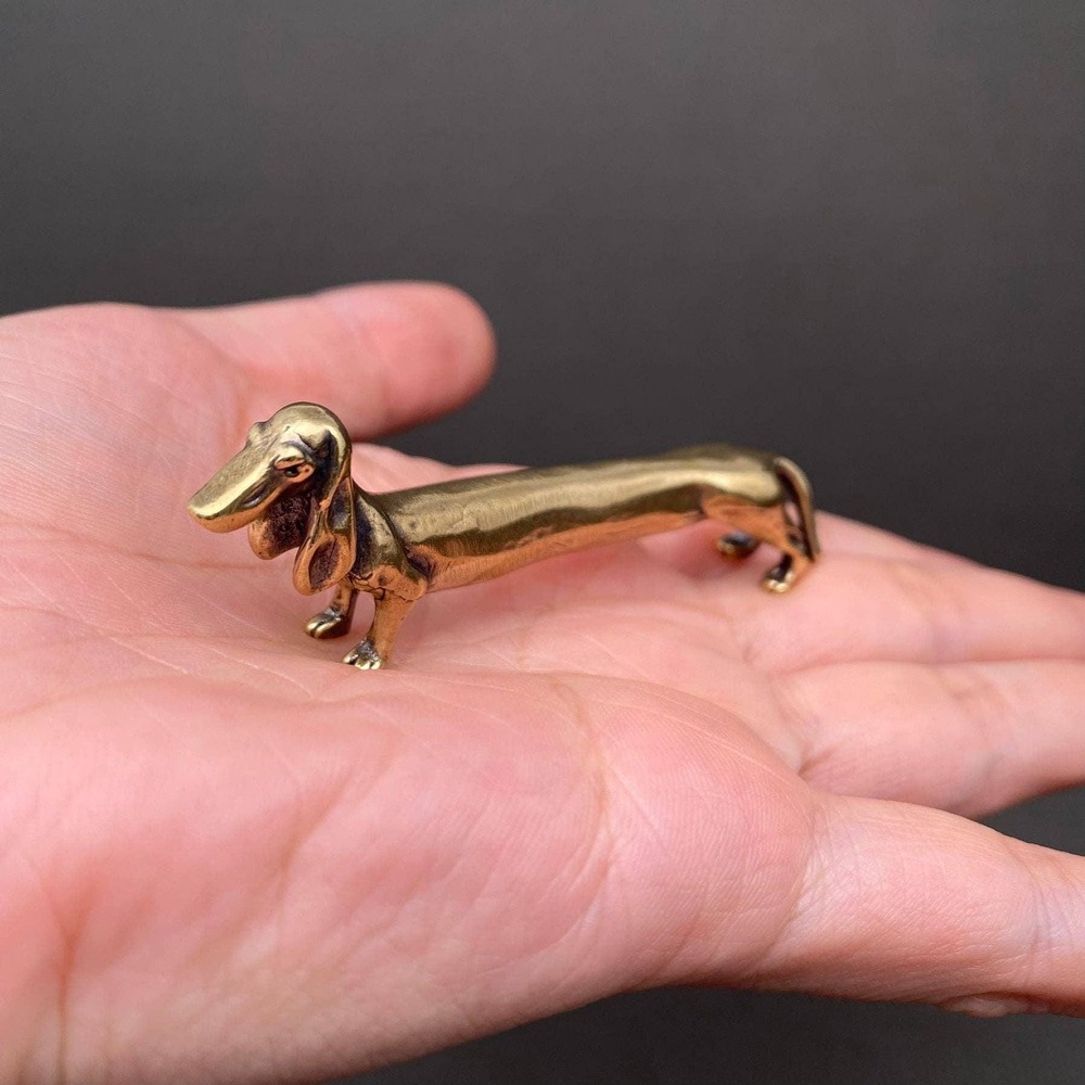 Brass Dachshund Miniature Figurine Wiener Dog Desk Decor Doxie Collectible Gift